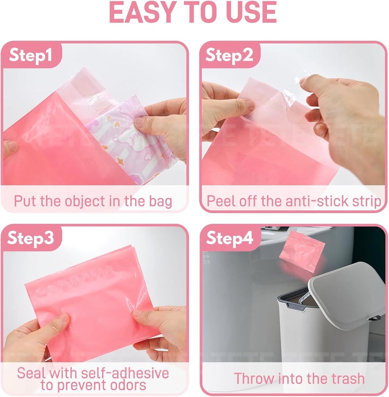 FARVIGOR Sanitary Napkin Disposal Bags , 100Pcs Women Feminine Hygiene Disposal Bags for Tampons and Pads, Personal Disposal Bag Self-Sealing, Privacy Protection, 9.8x5.9"(Pink) - Image 5